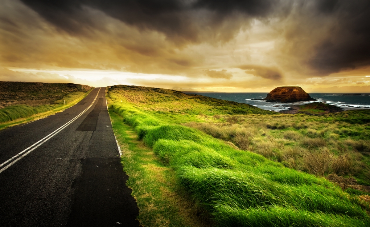 Seaside Dusk Road Landscape 4K Wallpaper