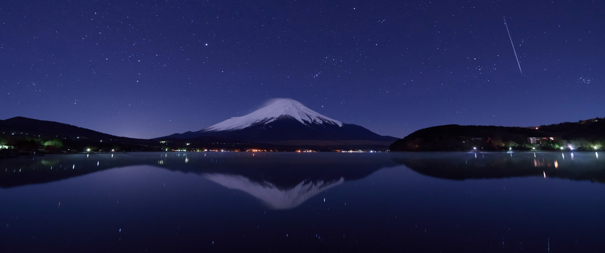 Mount Fuji starry sky 3440x1440 wind