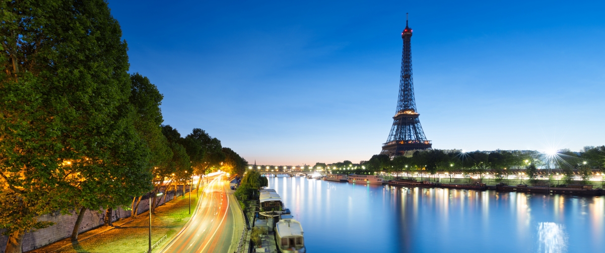 France, Paris city night view, river,