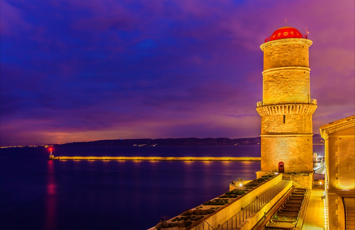 France night lighthouse landscape 4K wall