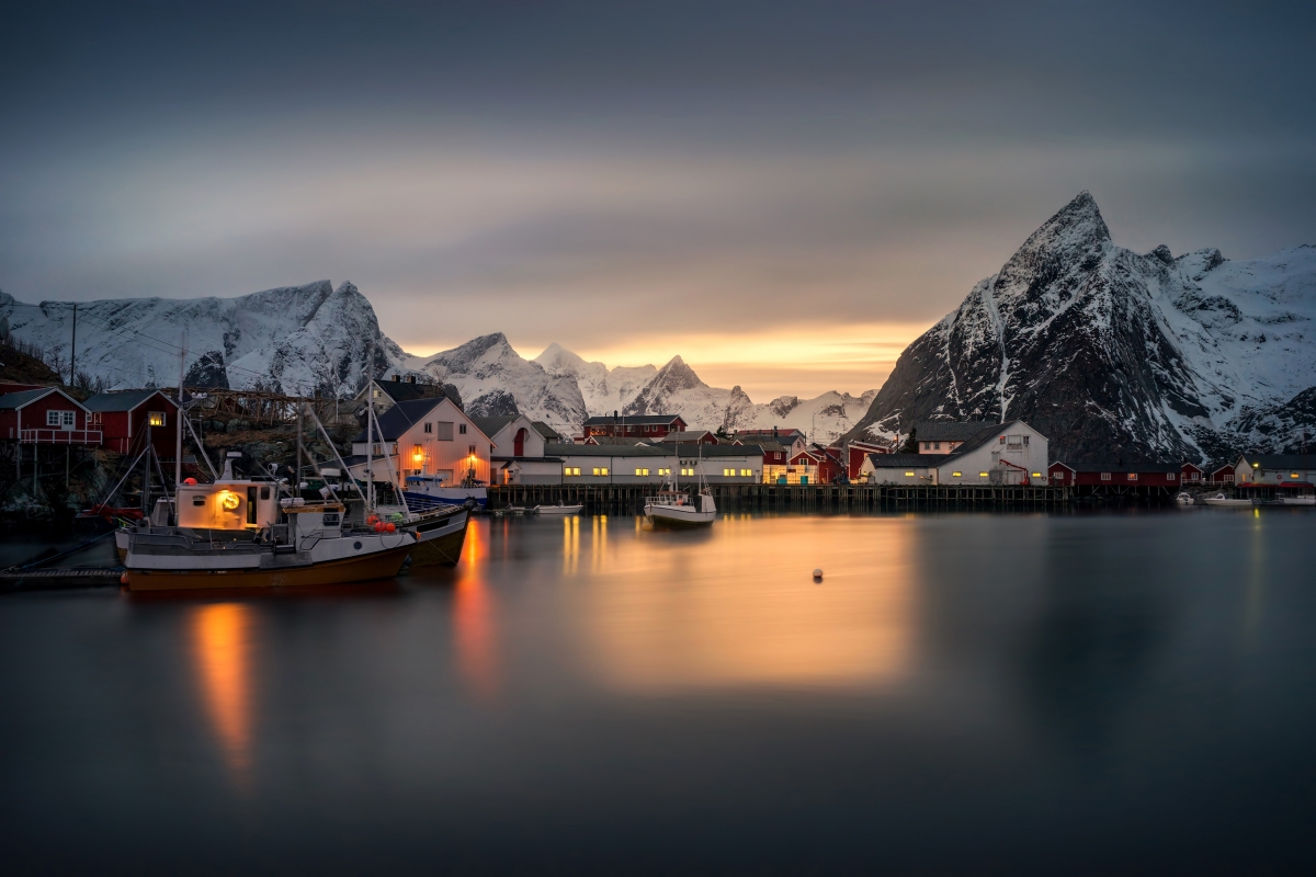 Winter, mountains, norway, pier, house