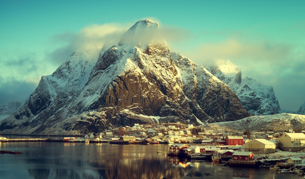 Winter Lofoten Islands landscape 4k illustration
