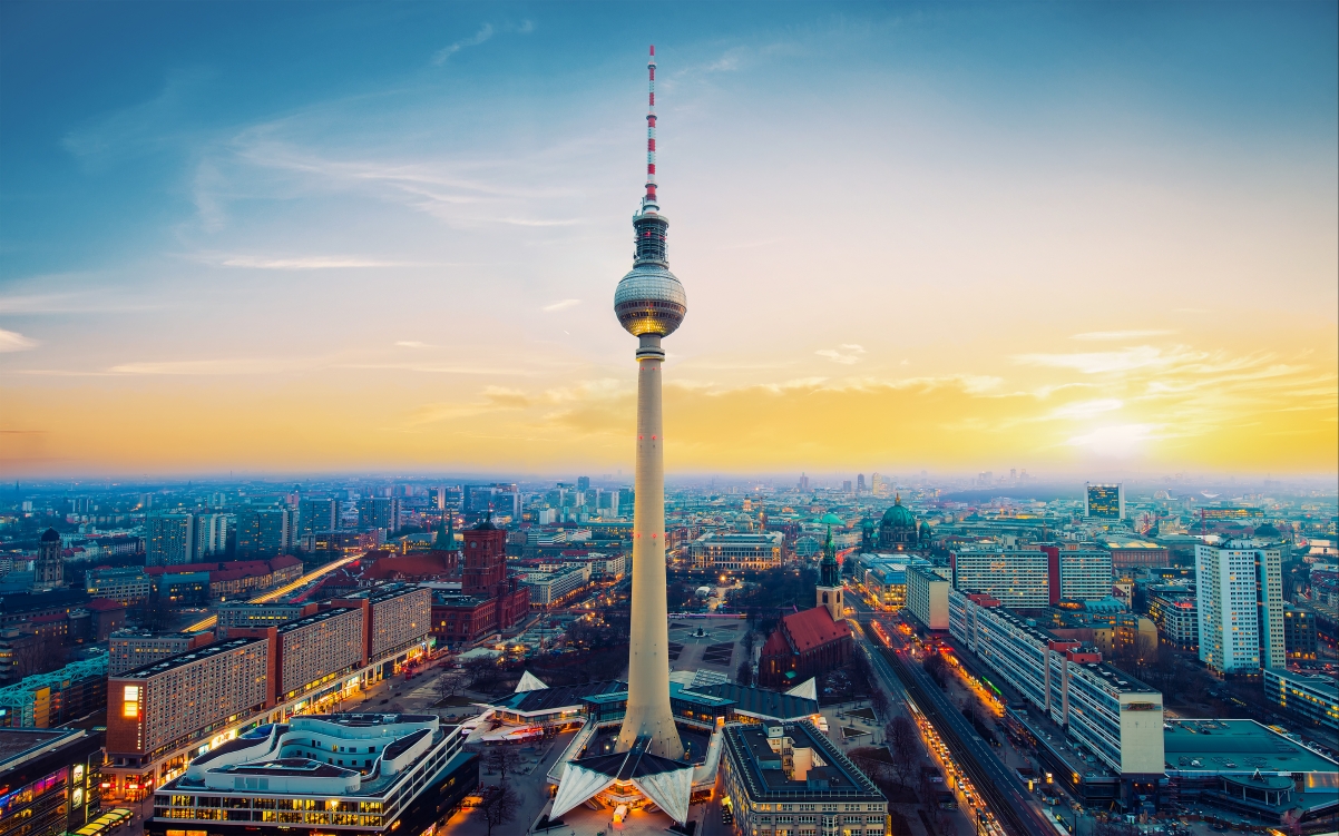 4K landscape wall of Berlin TV Tower, Germany