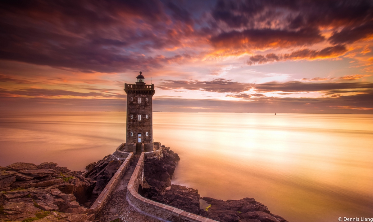 Sea clouds sunset lighthouse 4k wind