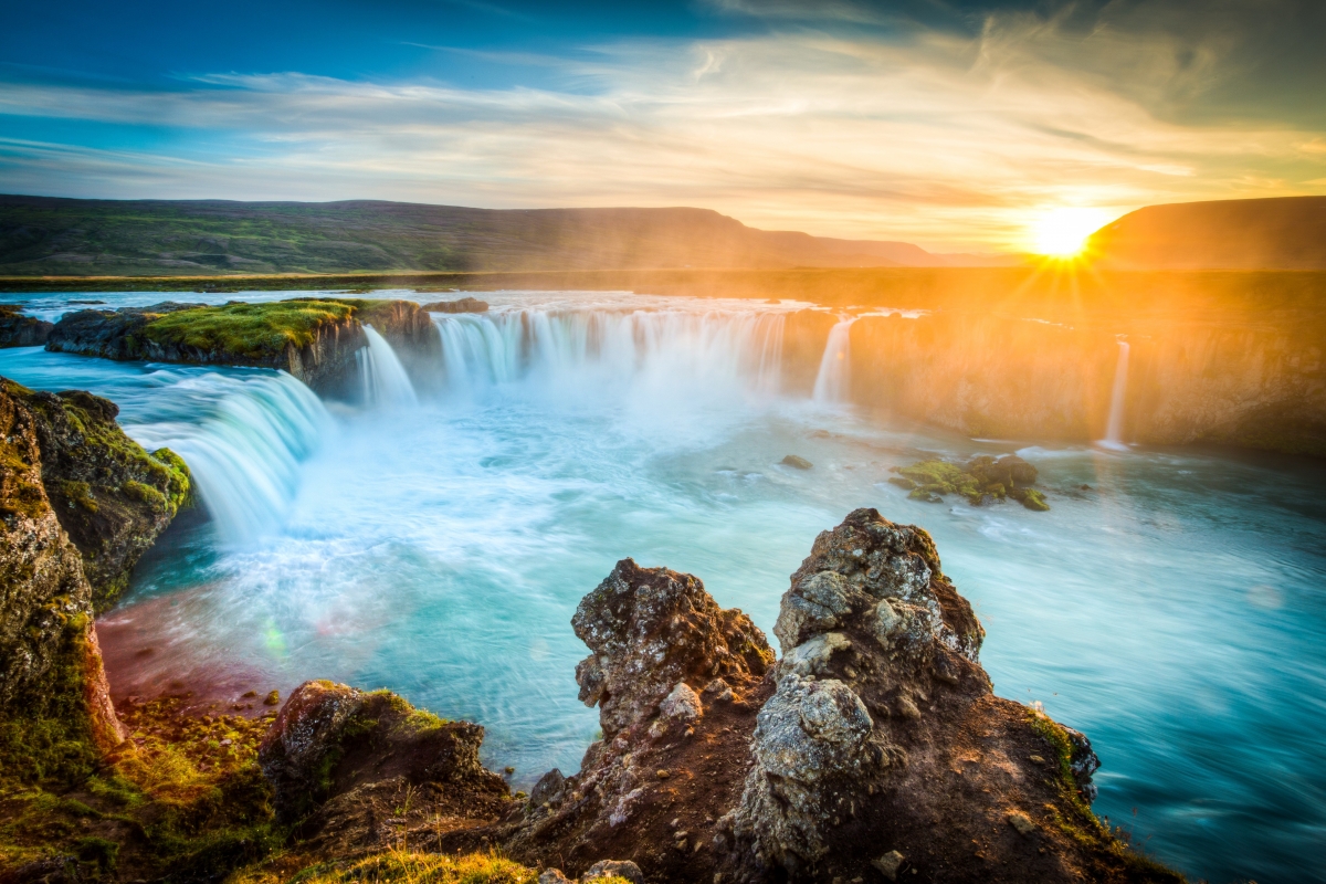 Iceland waterfall sun scenery picture