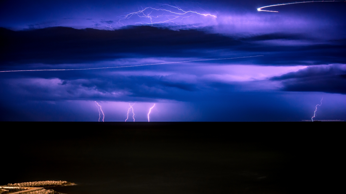 Barcelona Mediterranean storm flashes