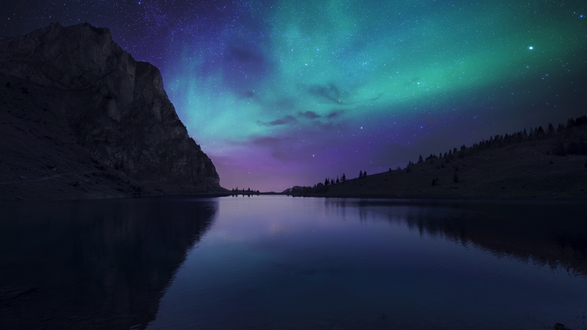 Night at Lake Aurora, Ban, Switzerland
