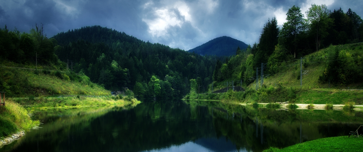 Austrian reservoir landscape 3440x144