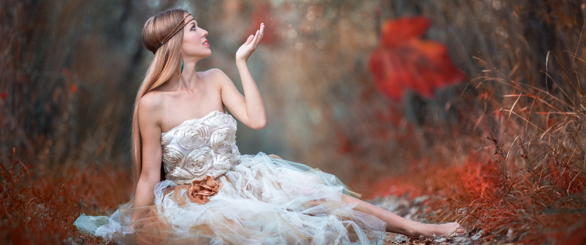 Forest leaves white dress skirt