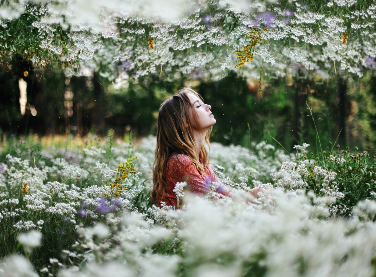 Girl summer nature flowers only