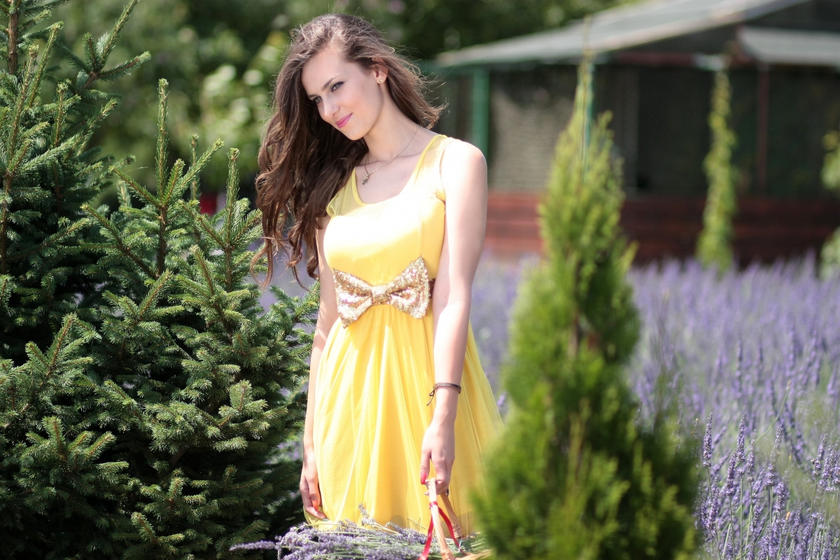 Girl smiling lavender flowers