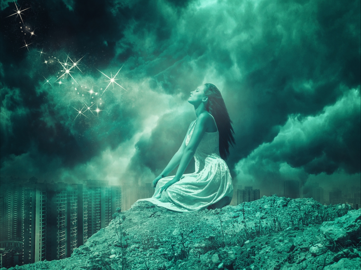 Girl praying sky cloud 4k beauty