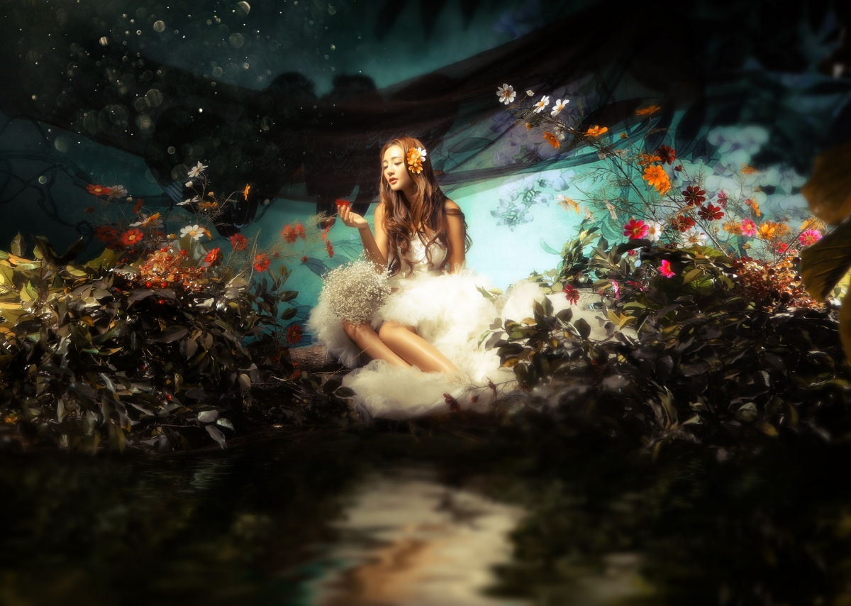 Girl wedding dress bride flowers 4k