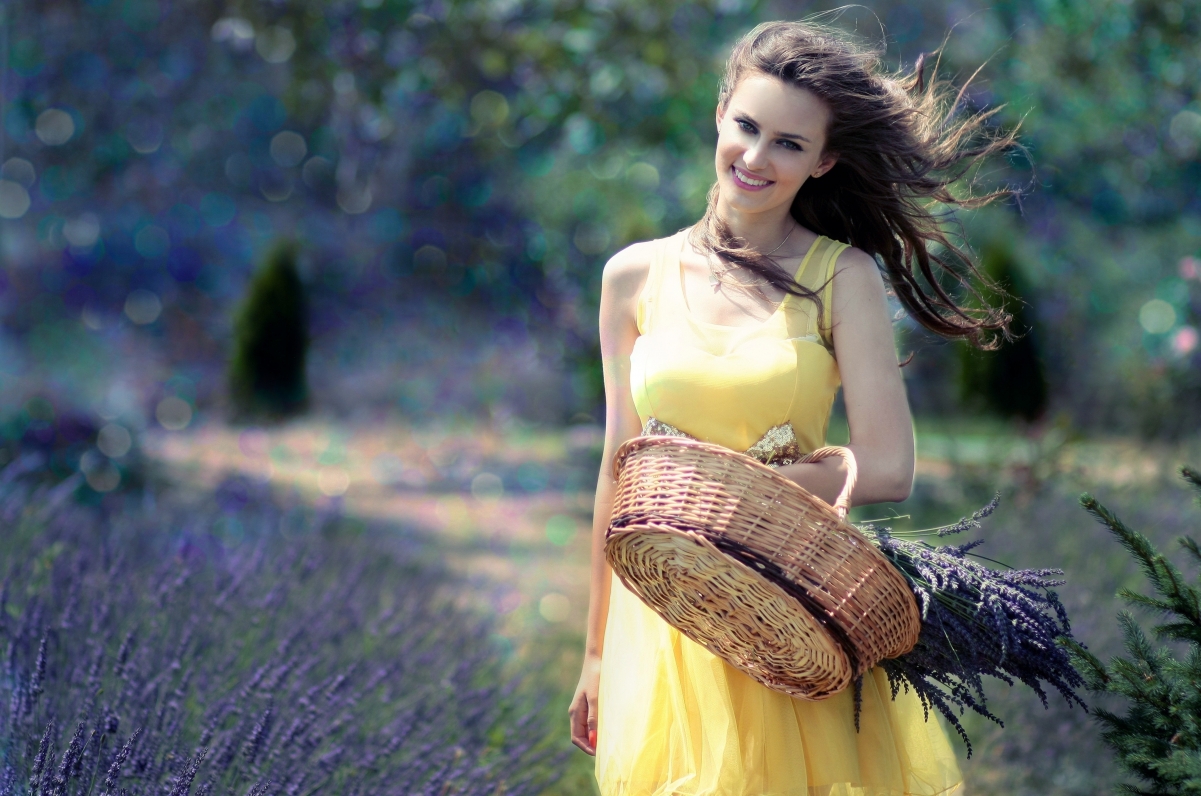 Girl yellow dress lavender