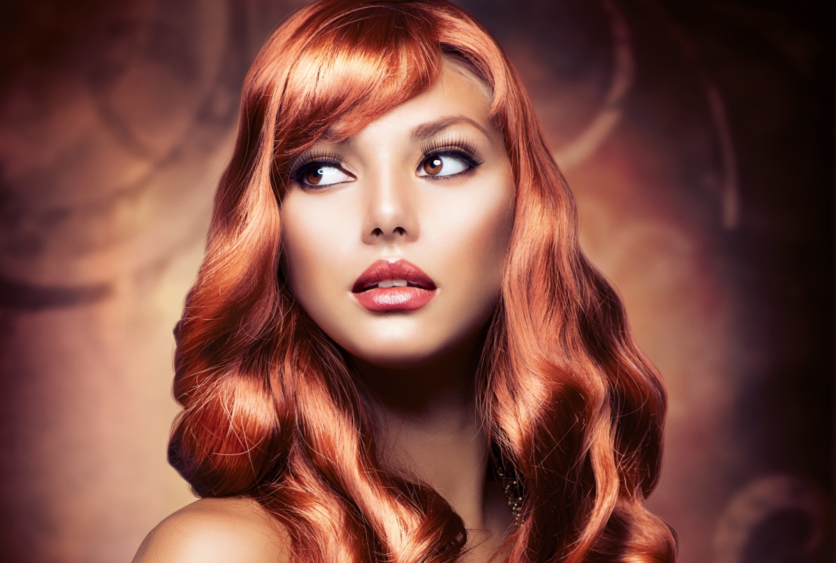 Girl red wavy hair model