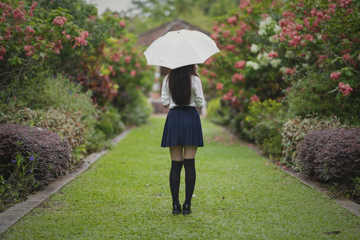 Girl park umbrella skirt legs 6