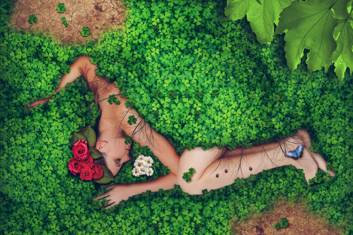 Young woman drifting in clover environment