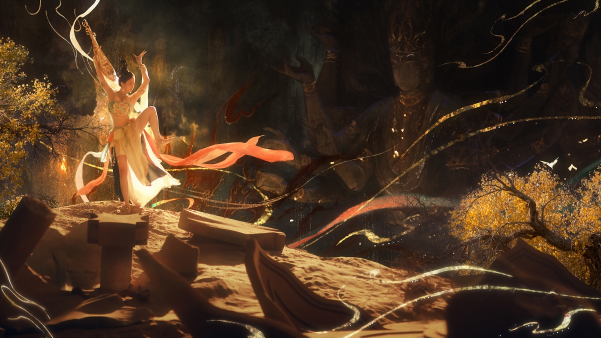 Beauty Dance Hongyin Dunhuang Buddha Statue