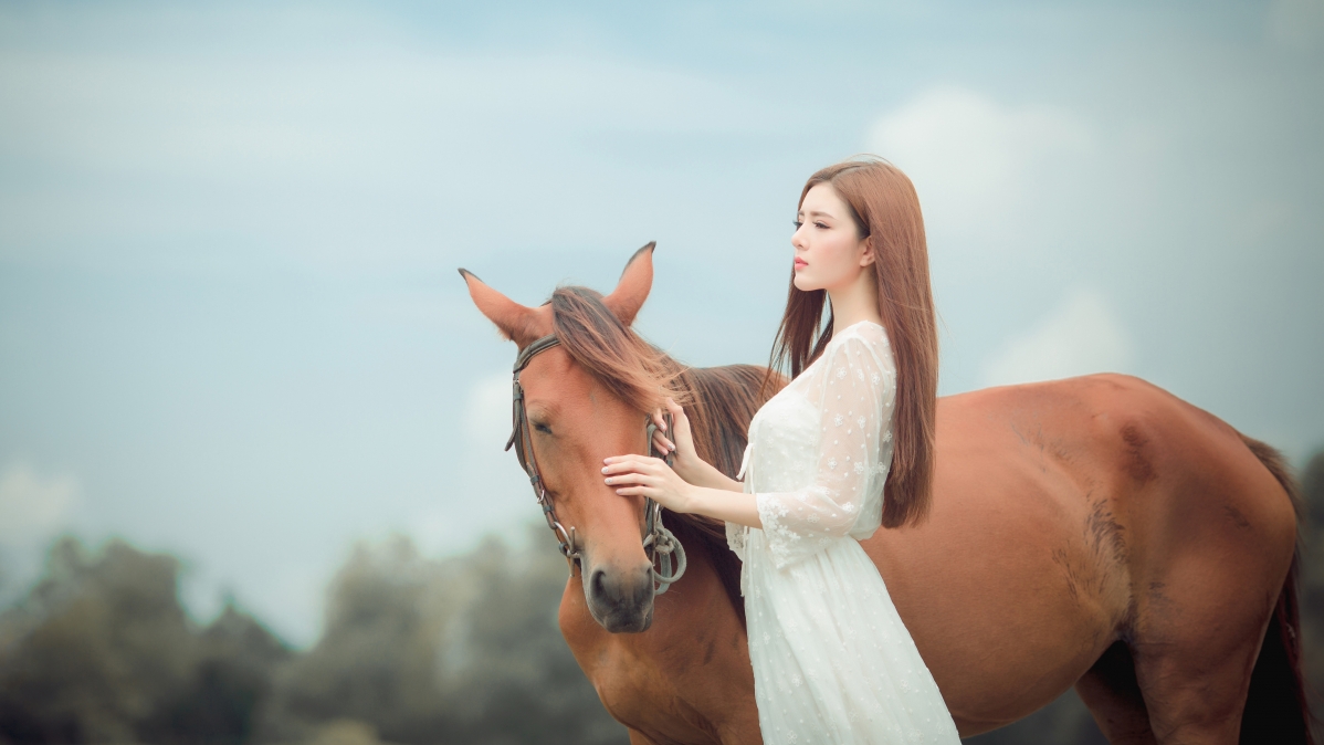 Beauty girl face brown hair long