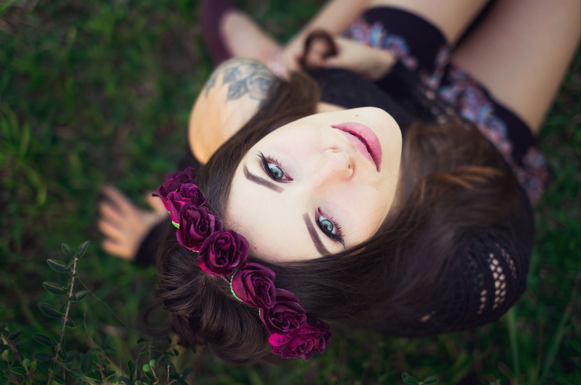 Beauty wreath face eyes looking down