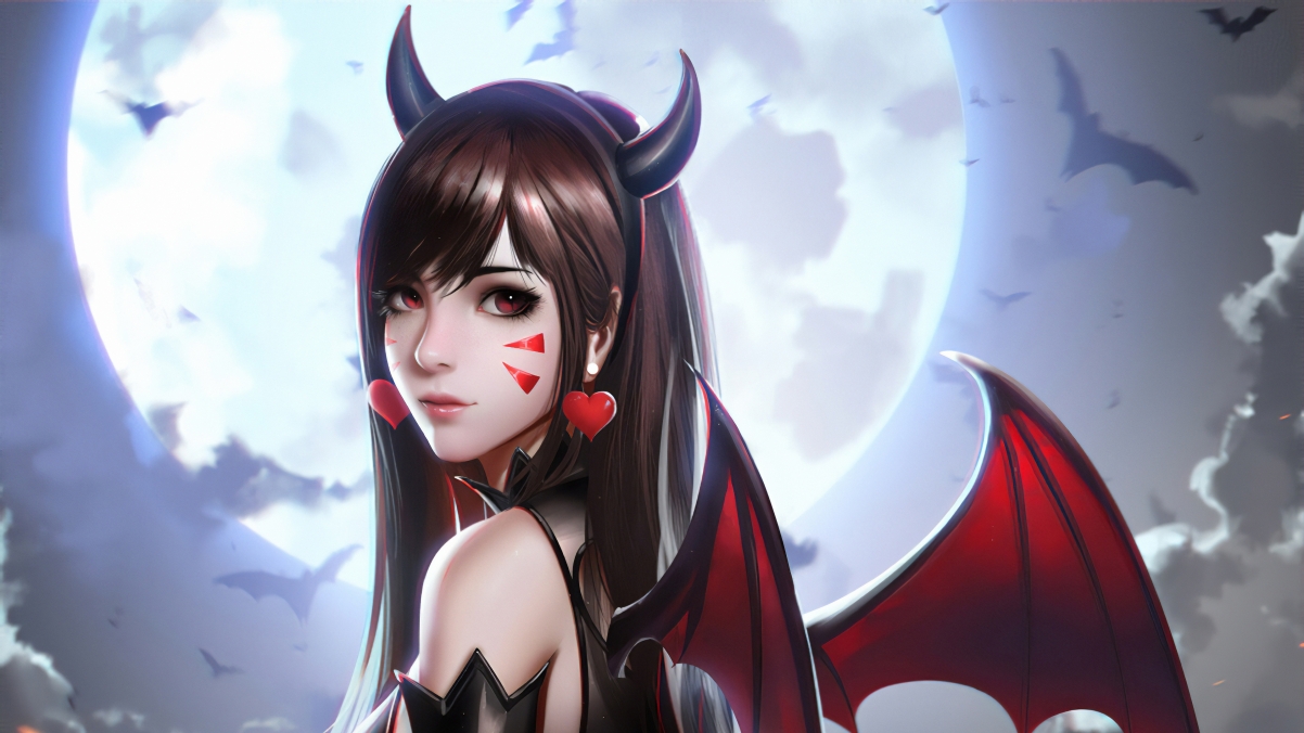 Halloween horns bat Dva beauty