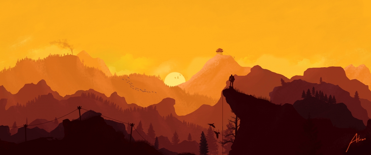 Mountains, beautiful sunset scenery 3440x