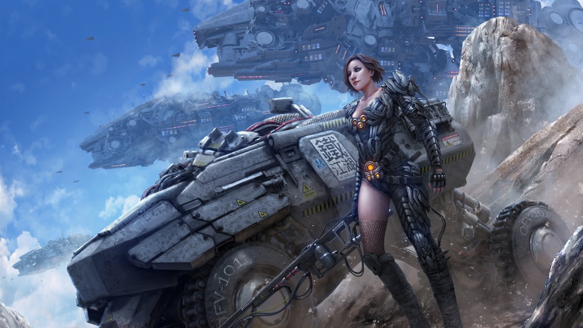 Girl, rock, spaceship, off-road