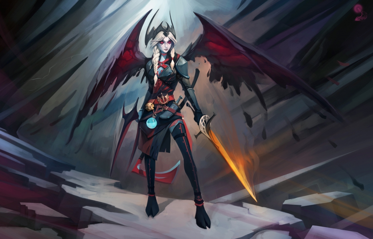 Girl wings sword armor dota