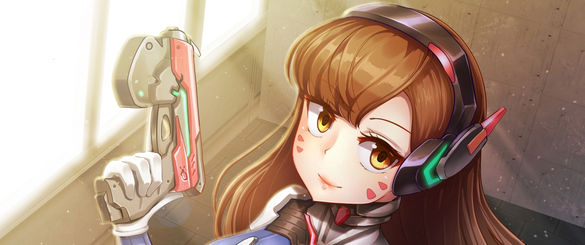 Cute girl dva with fish screen wallpaper 3