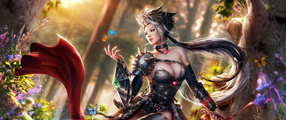 Elf, forest, butterfly, beautiful girl