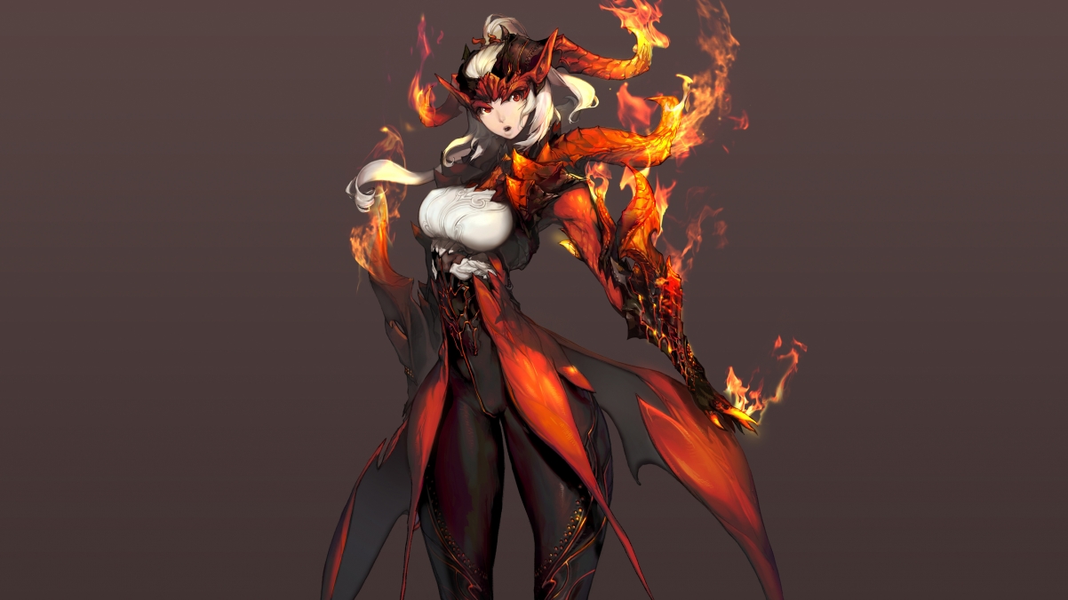 Sword spirit, girl, fire, 3840x2160