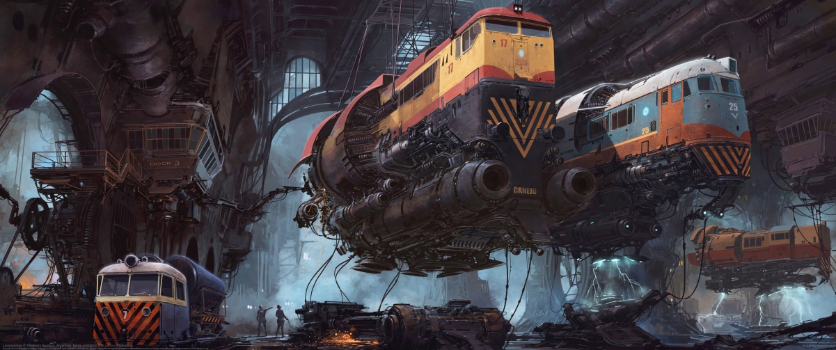 Locomotive 3440x1440 with fish screen wallpaper