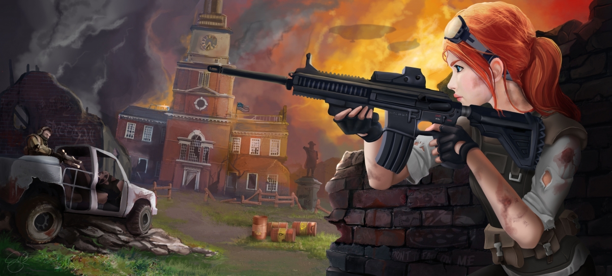 Mansion, jeep, weapon, monument