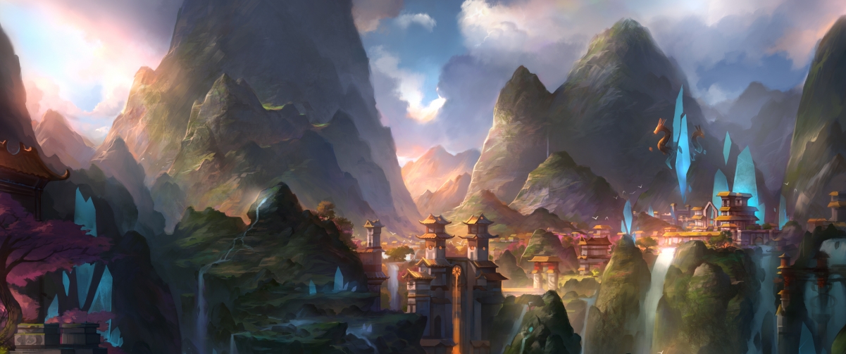 Peak mountain waterfall tree house game