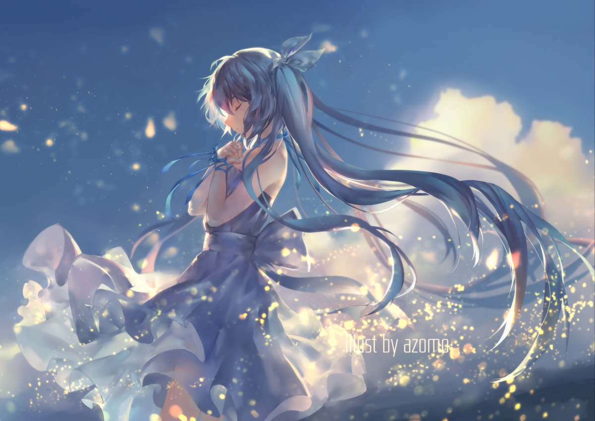 Beautiful girl with long hair prays for the second element of action