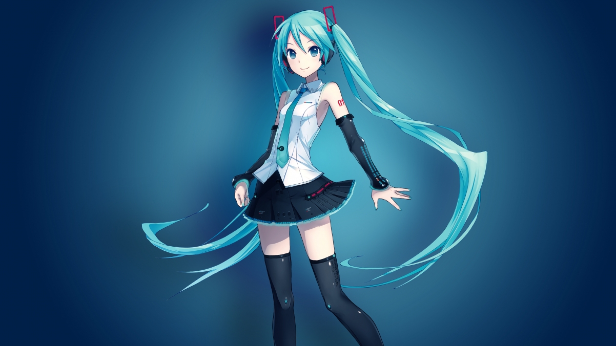 Cute anime girl with long hair Hatsune Mi