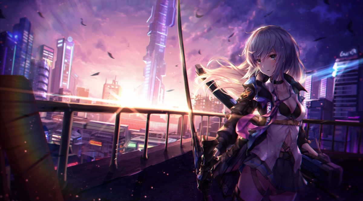 Warrior Girl City 6k Anime Wall