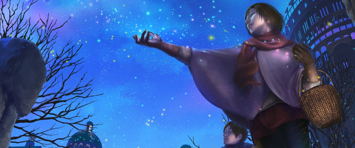 The girl who picks the stars is beautiful in the starry sky 34