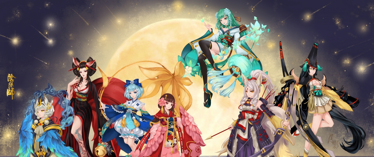Onmyoji mobile game micro group portrait illustration