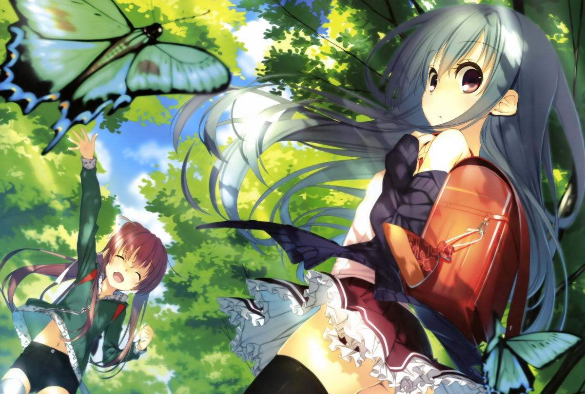 Art Kagome Girl Schoolgirl Butterfly