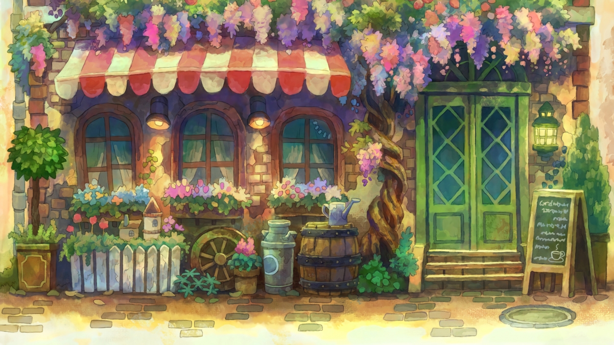 Cozy coffee house 4k hand-painted wallpaper
