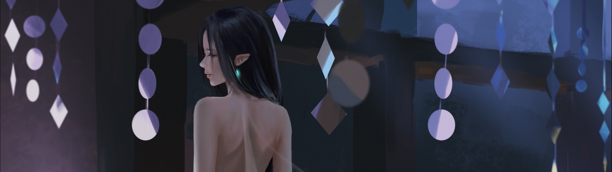 Beautiful long-haired halter girl looking back 51