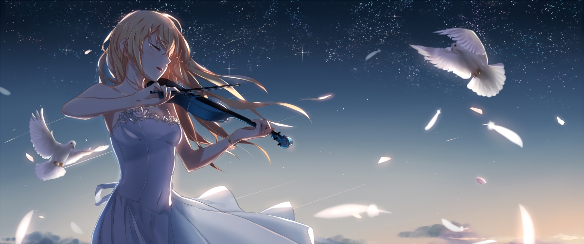 Beautiful sky dove playing violin