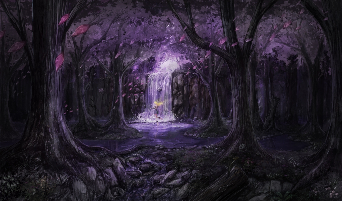 Beautiful Forest Waterfall Girl 4K Anime