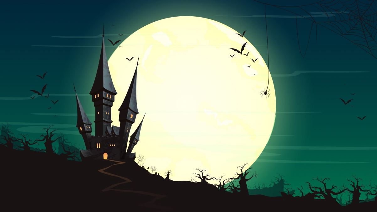 Halloween night moon castle