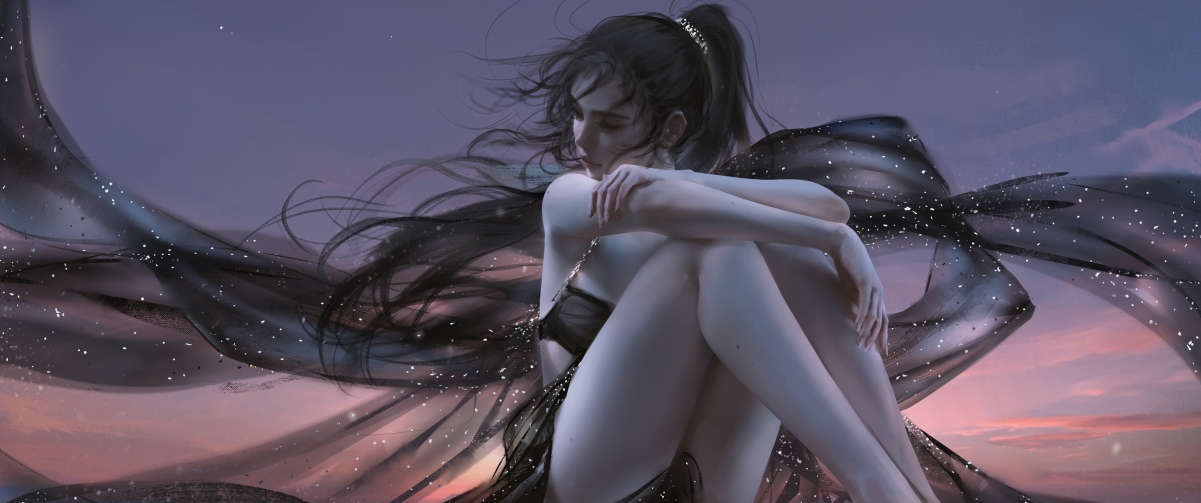 Night sky girl black beautiful