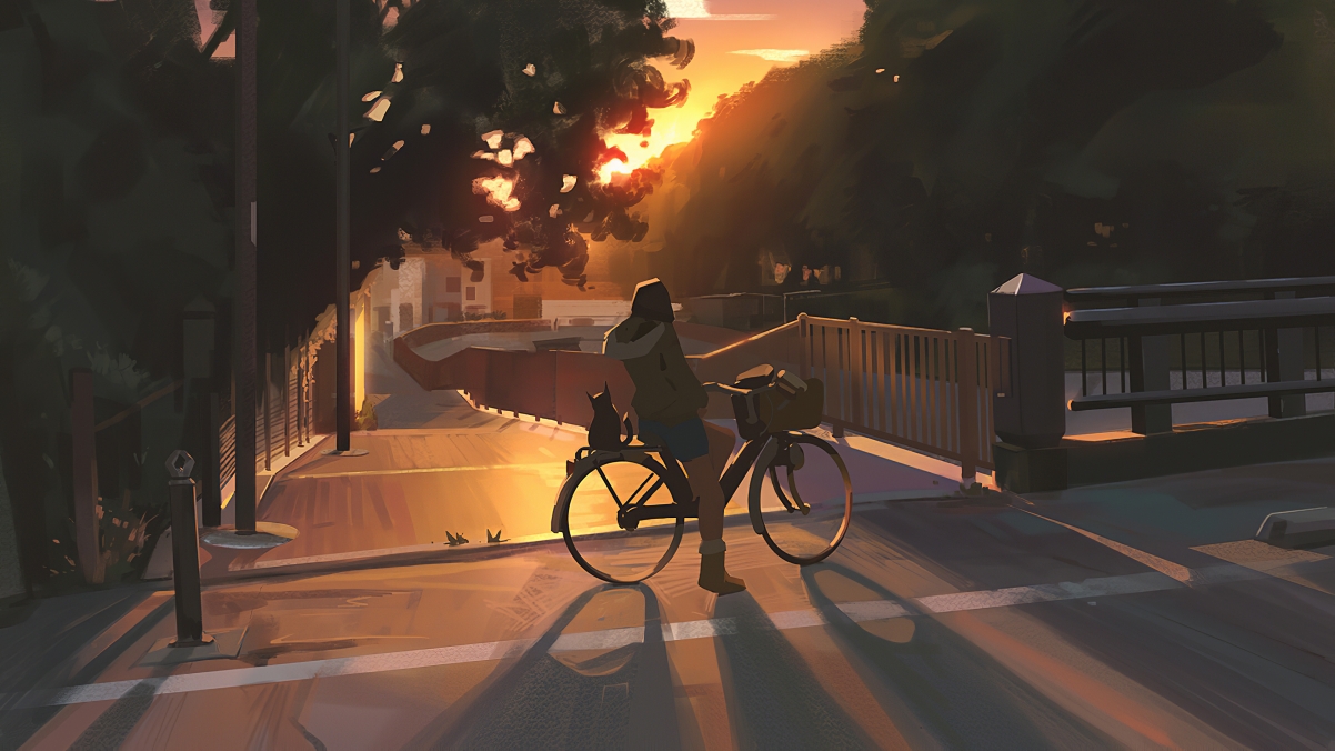 Girl riding a bike at night 4k anime