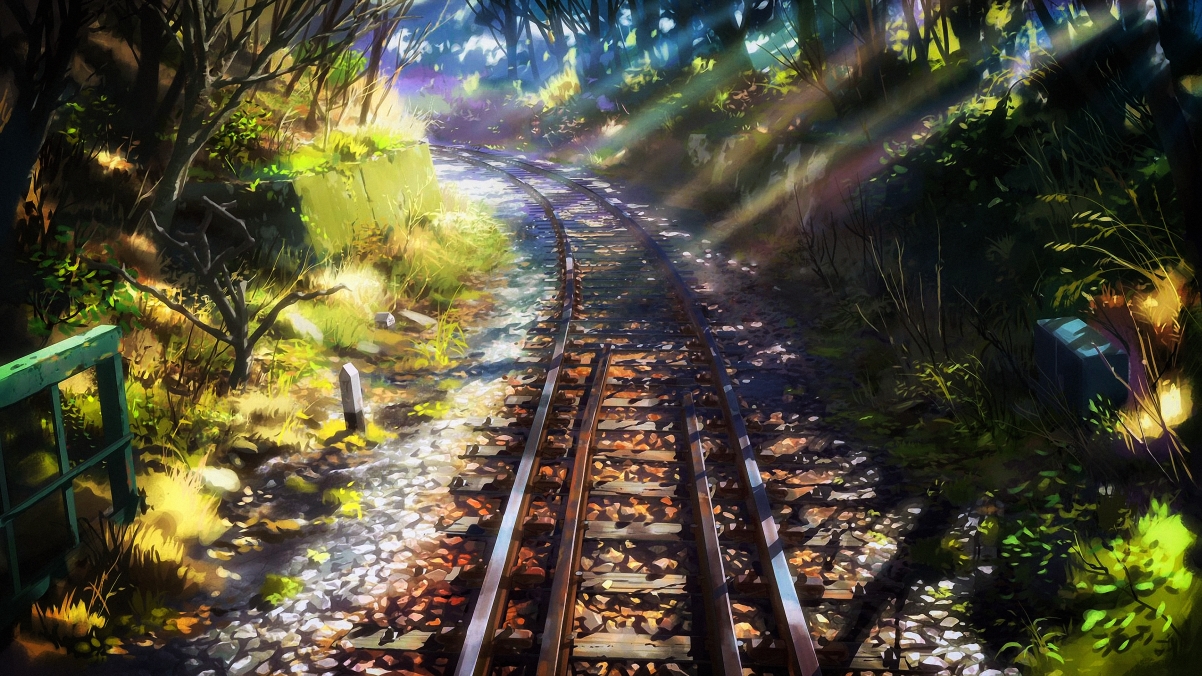 Railway landscape painting 4K wallpaper