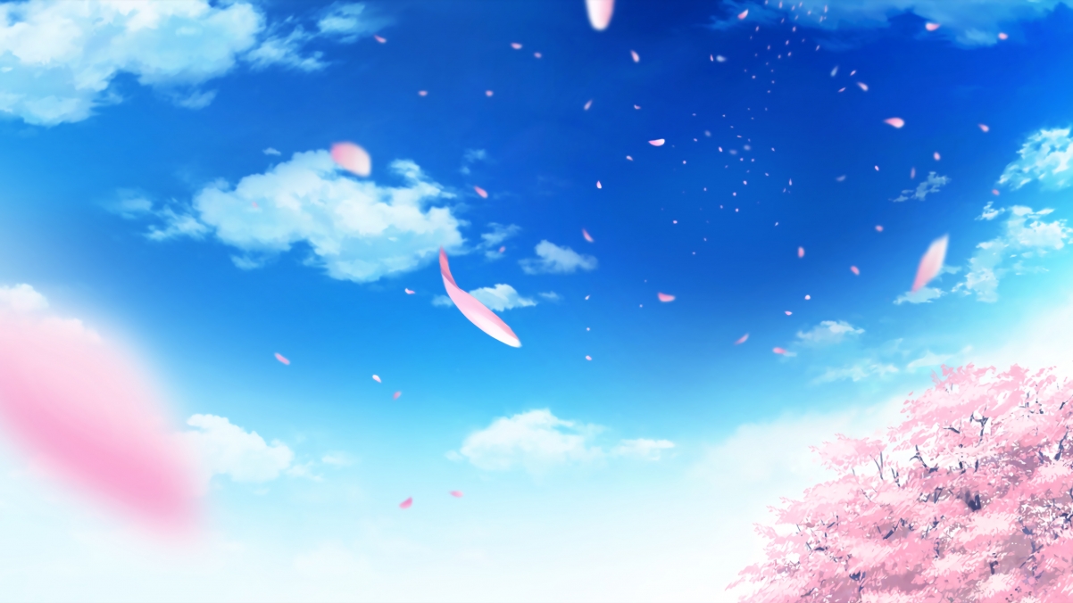 Sky clouds beautiful petals 4K anime wind