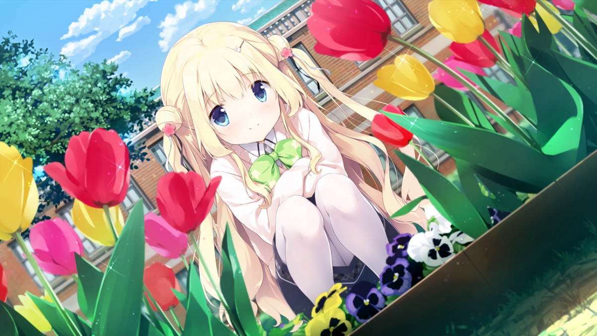 Sky, clouds, flowers, little girl, 38